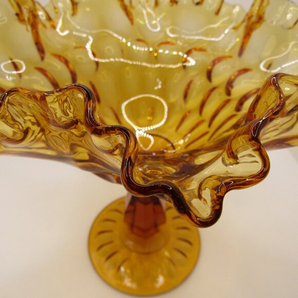 Fenton Round Compote Thumbprint Colonial Amber Ruffled Edge - Picture 8 of 12